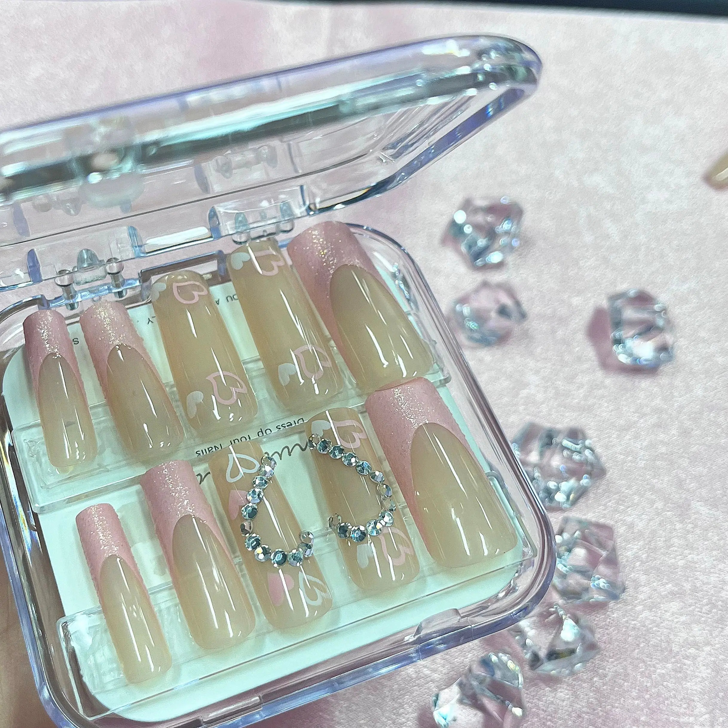 24 pcs French Tip pink False Nails Glossy Square Press on Nail False Nails Tips Artificial Finger Manicure