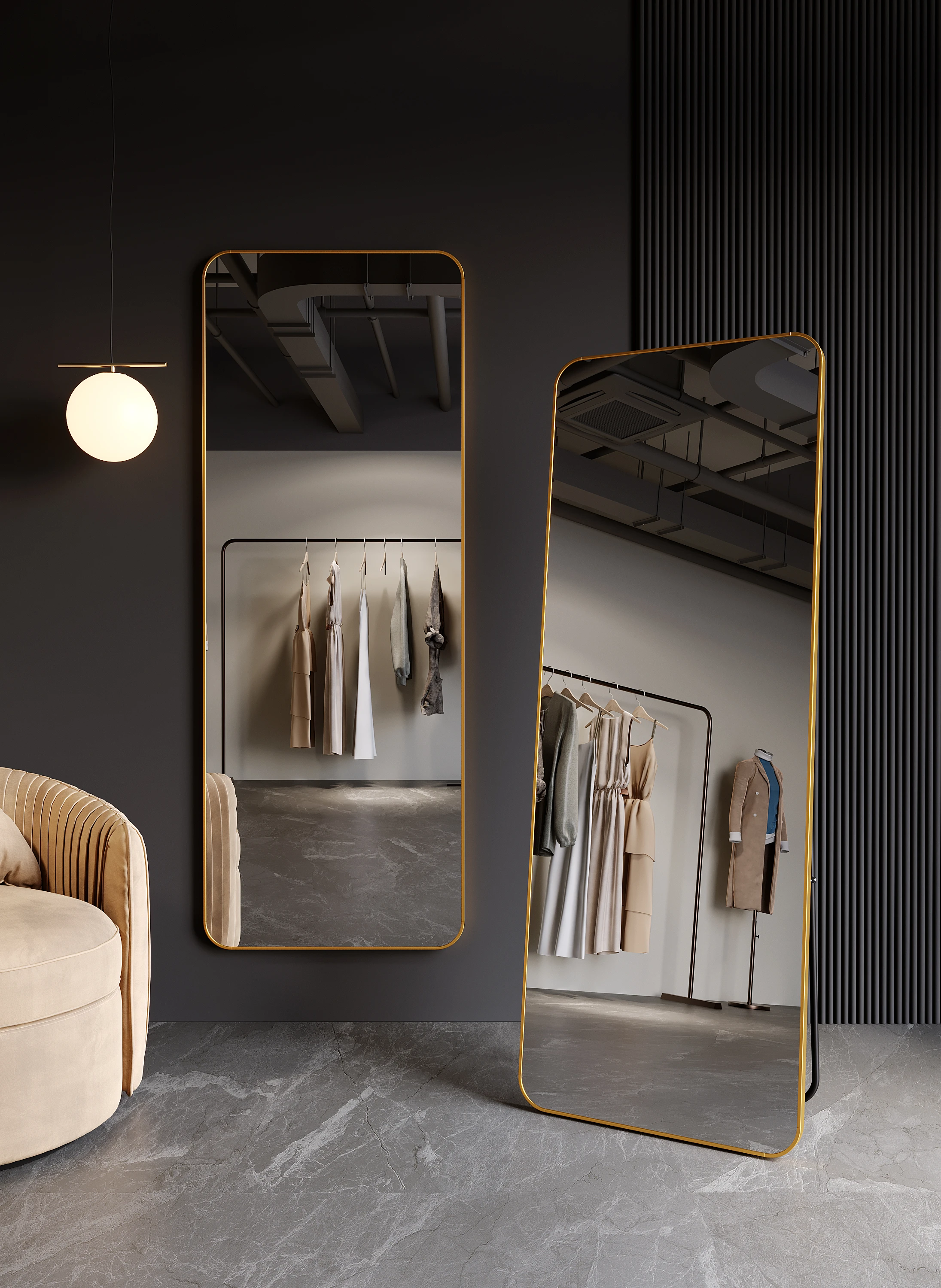 Home Bedroom Decor Luxury Gold Long Big Large Dressing Makeup Vanity Full Body Glass Standing Framed Mirror Miroir