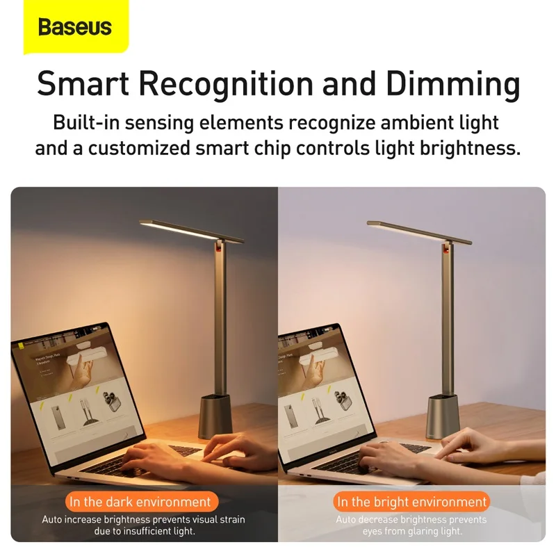 Baseus Dimmable LED Desk Lamp Smart Adaptive Brightness Eye Protect Study Office Folding Table Lamp