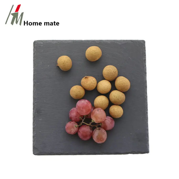 Оптовая продажа 22x22 см натуральный черный камень квадратный сланцевый стейк сервировочная тарелка