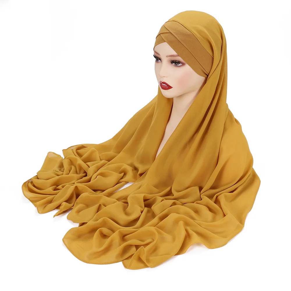 Hot Selling Elastic New edge scarf Amoy Yarn Simple Hem Ruffled Hijab Fashions satin scarves Malay Shawl Turban Hat