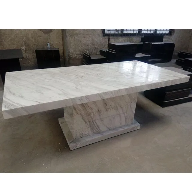 Concrete Dining Room Furniture 10 Seater Natural White Stone Marble Dining Table For Wholesale
