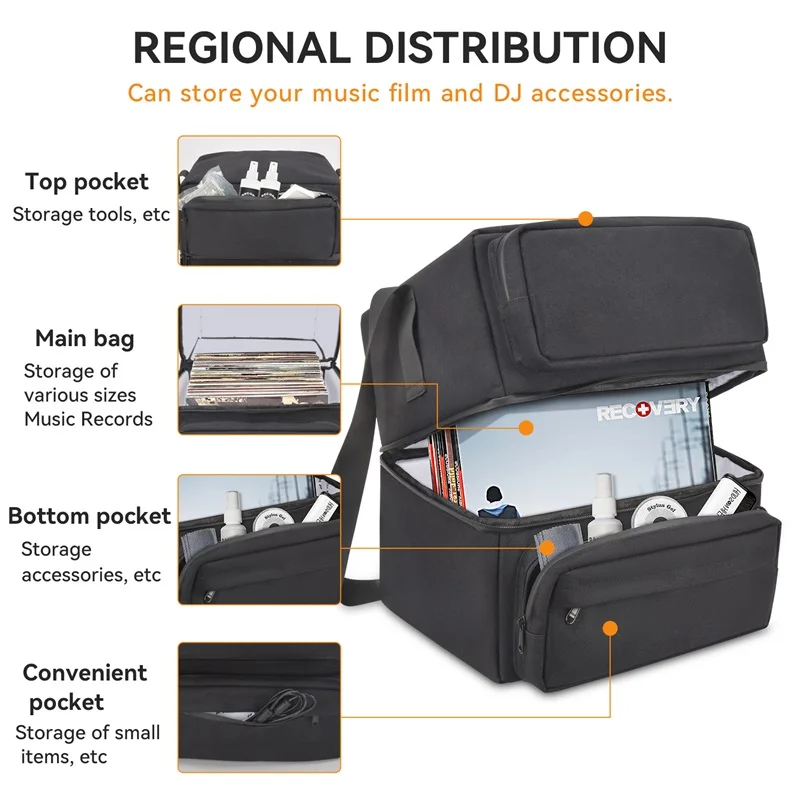 BSCI Custom Hot Sales Record Travel Waterproof CD Carrying Bags Tote Record Bags Shoulder Messenger DJ Storage Bag