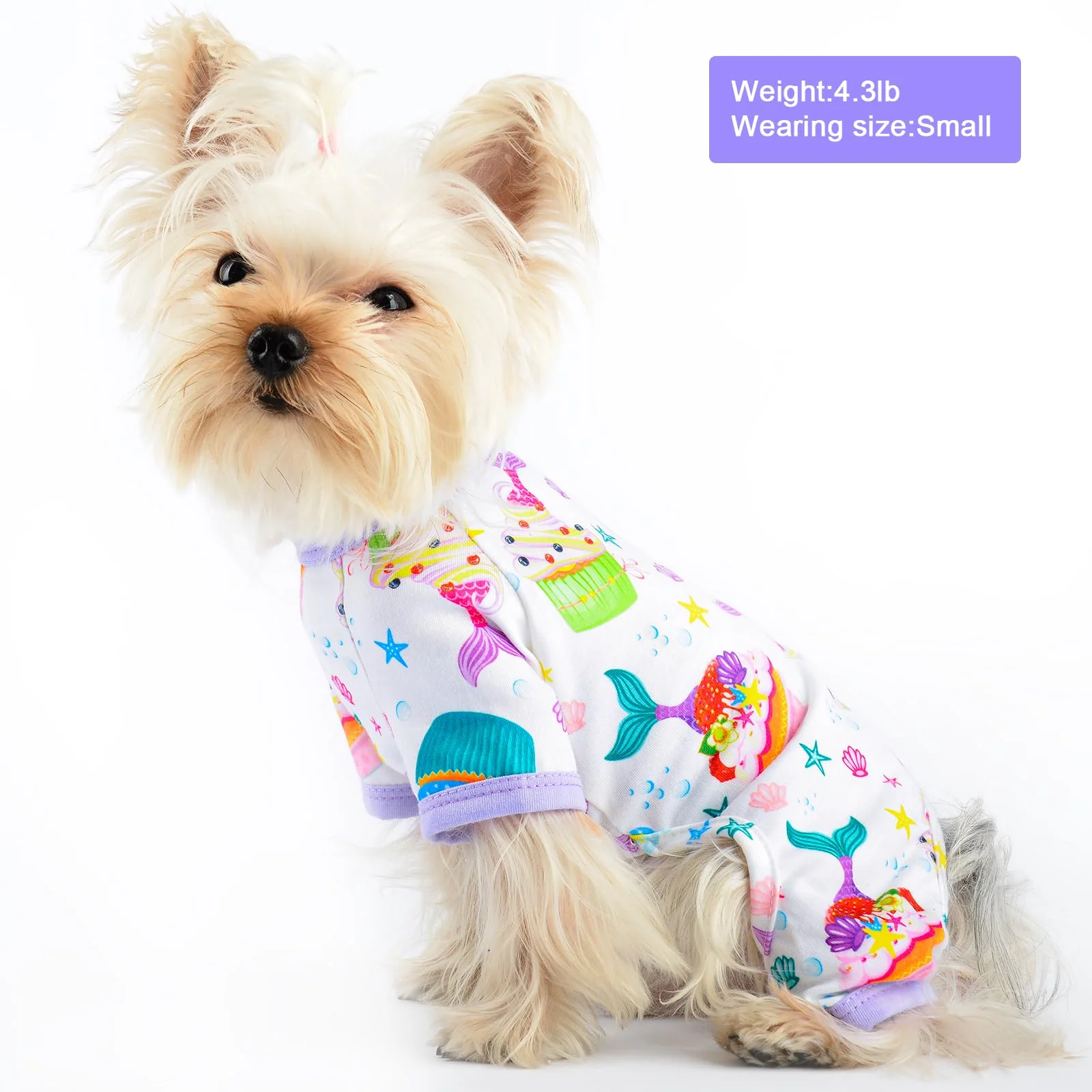 Pet Dog Pajamas Boy Girl Cute Dog Clothes Soft Stretch Chihuahua York Clothes One-piece Summer Puppy Pajamas XS-XXL (Mermaid)