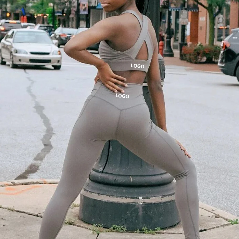 Custom Design High Quality Gym Clothes Women Cross Back Sports Bra Sets Yoga Set Workout Clothes