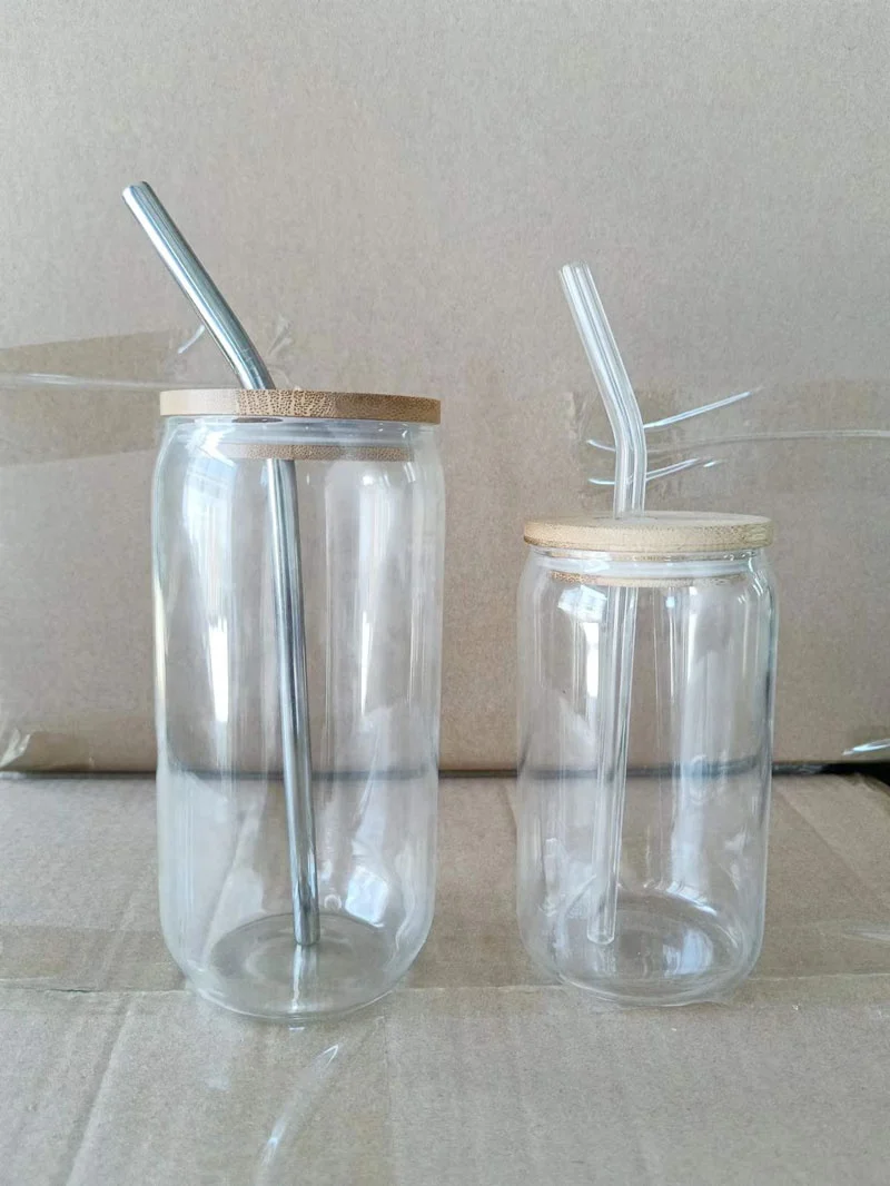 Пивной бокал в форме банки Libbey libby для пива без рисунка 12 унций 16 с бамбуковой крышкой и соломинкой