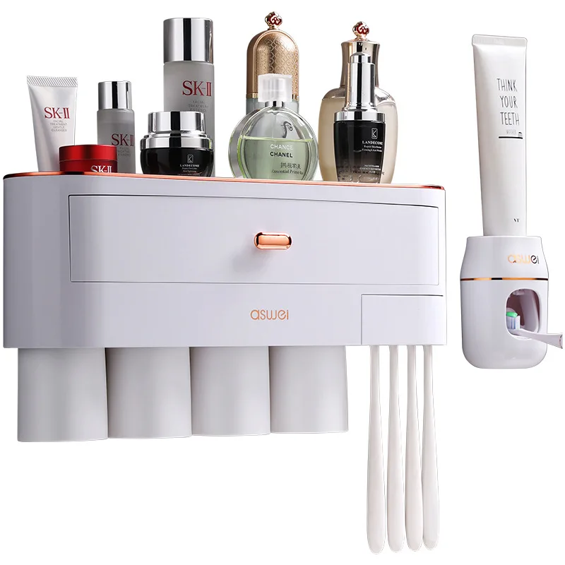 New Design Multifunctional Automatic Toothpaste Tube Dispenser Wall Mounted Plastic Bathroom Organizer Toothbrush Holder