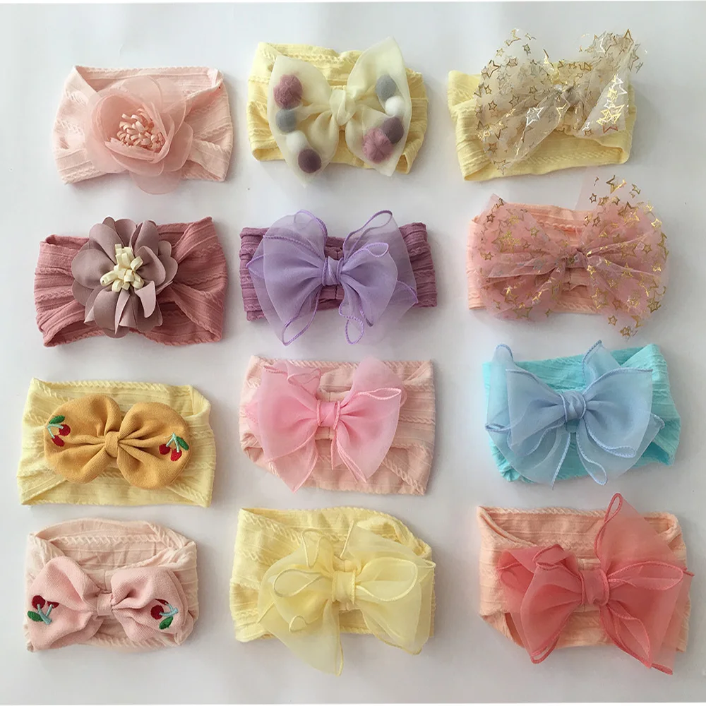 Factory custom made soft cotton baby hat headband knotted hair band flower elastic headband little girl hair accessories