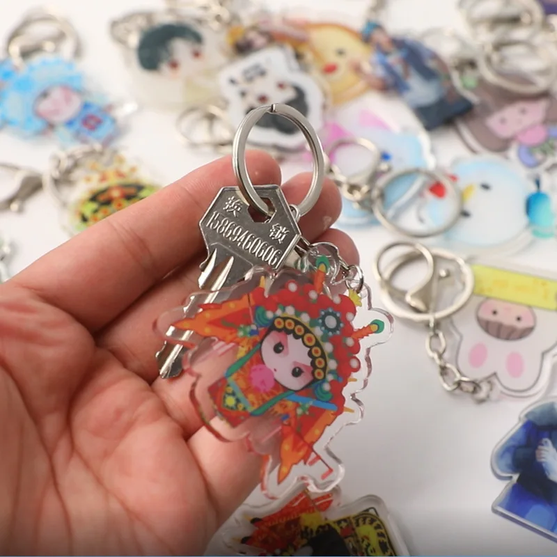 Anime Customizable Holographic Keychain Beijing Opera Pattern Low Priced Promotional Product Acrylic Plastic Stainless Steel