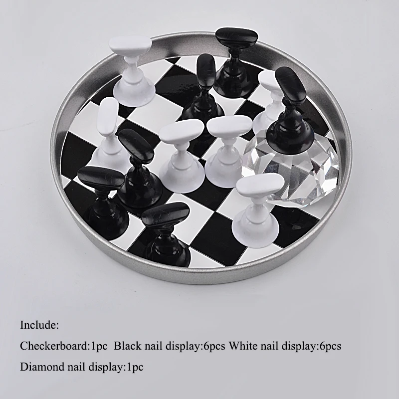 Checkerboard False Nail Tips Display Stand Holder Set Magnetic Showing Shelf Practice Holders Manicure Nail Salon Tools