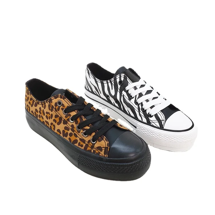 New Style Vulcanized Shoes Canvas Low-cut Leopard Ladies Women Flat Casual Shoes