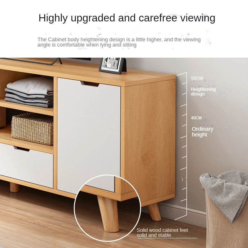 Elevated Nordic style TV stand, living room bedroom wooden simple TV cabinet combination
