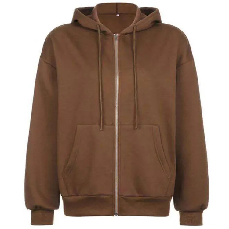 Factory direct sale Fashion Ladies Street-wear Oversize Thick Hoodies Fleece Tops Chic Zipper Loose Hoodies