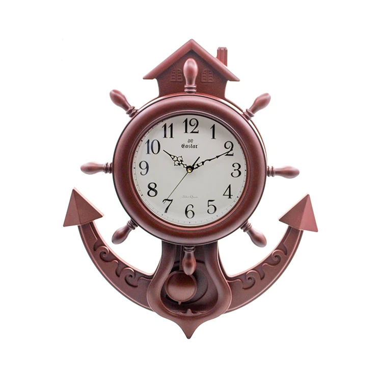 
Wholesale New European creative ship rudder type plastic silent sweeping swing wall clock 