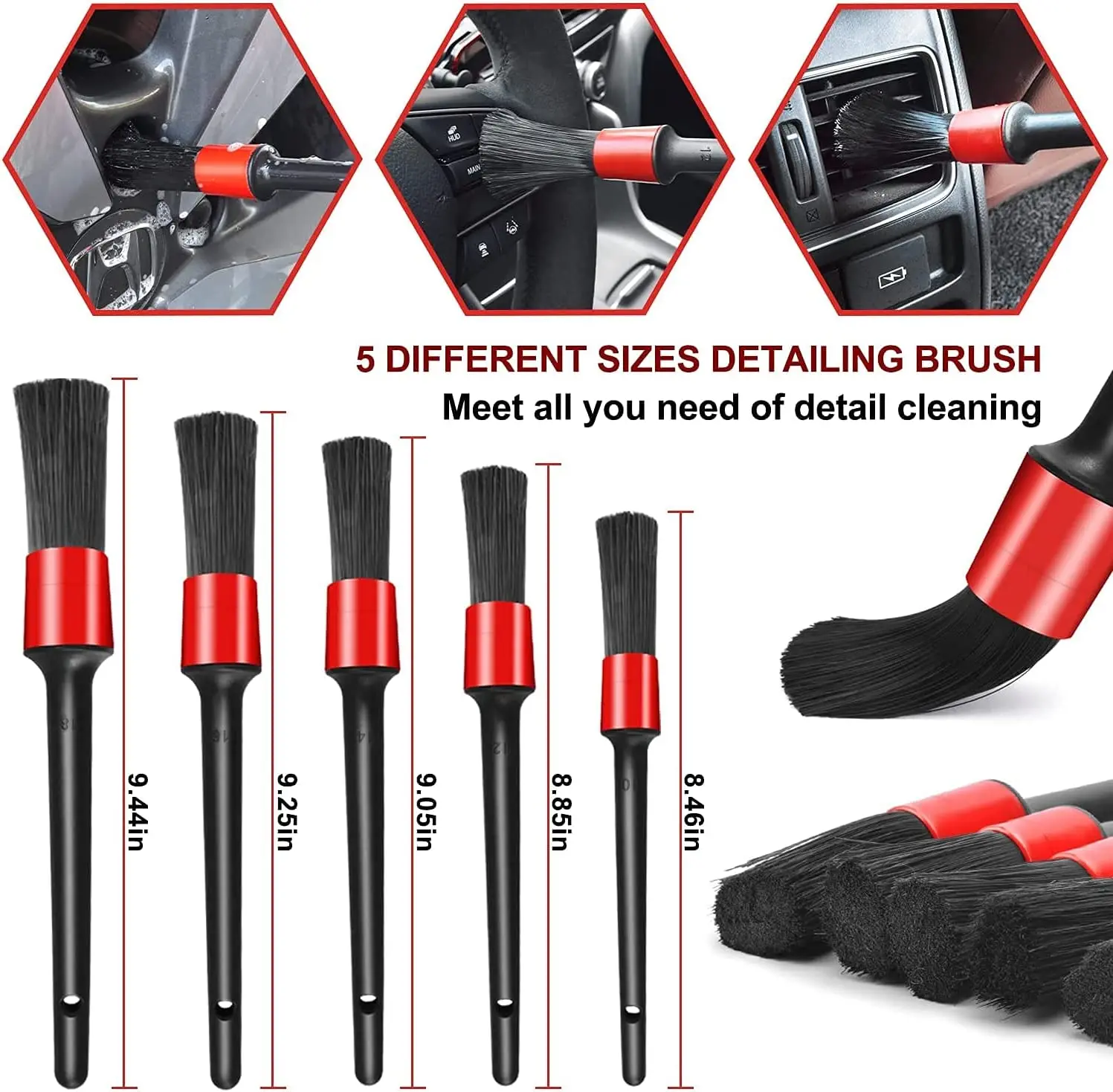 18 Pcs Professional and customized red car Washing kits car detailing brushes set Car cleaning kit