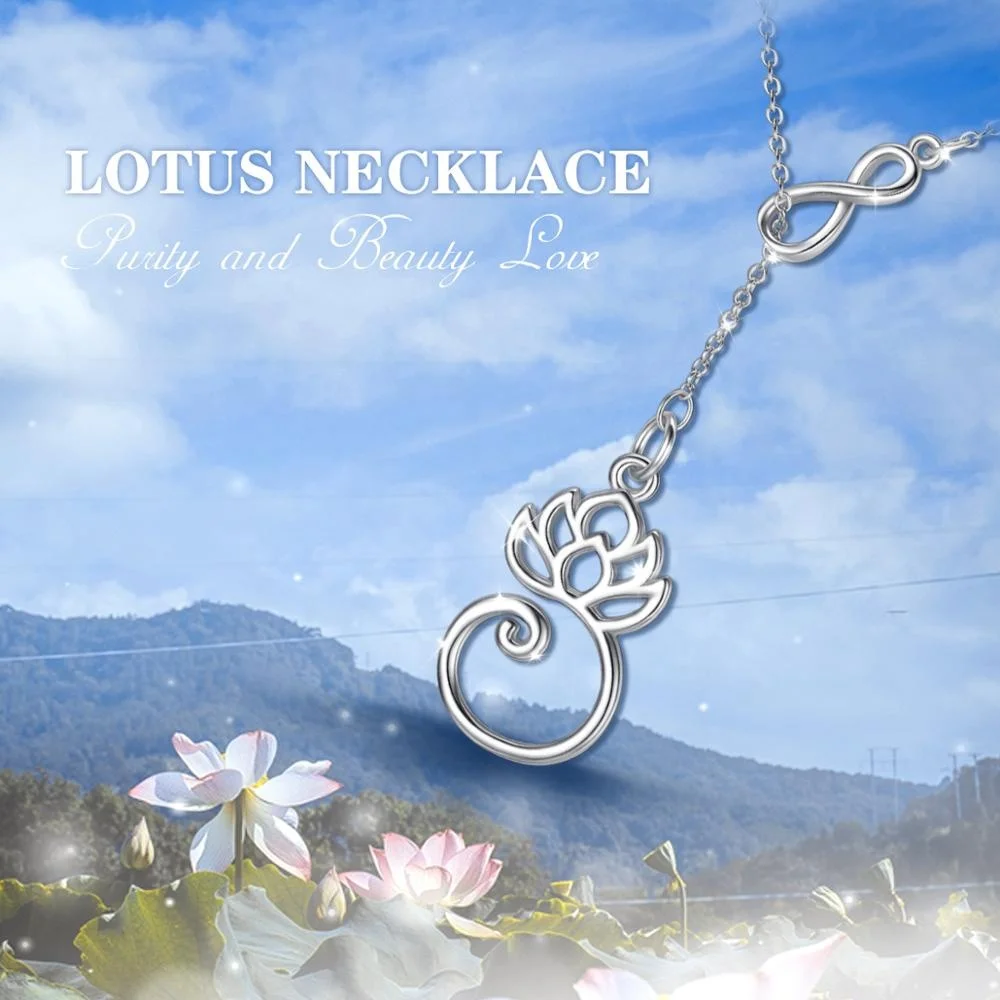 925 Sterling Silver Collarbone Charm Yoga Om Lotus Blossom Flower Necklace Pendant