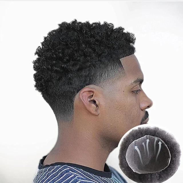 Wig For Black Men, Mens Afro Kinky Curl Human Hair Wig mono PU Lace Bases Toupee Unit Piece Replacement System