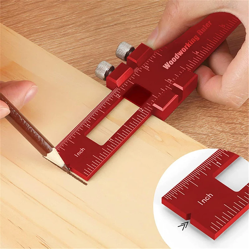 Multifunctional 6/8/12 inch T-Type Ruler Aluminum Alloy Scribing Ruler Woodworking Precision Pocket Metal Slide Rule