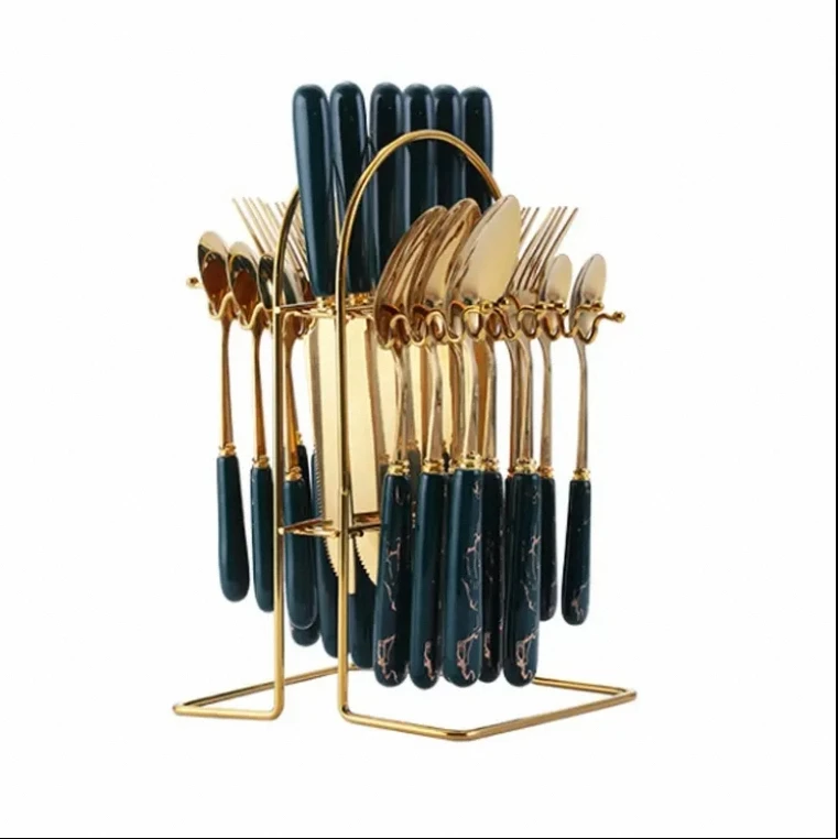 Exquisite Ceramic Handle Stainless Steel 24 Pieces Tableware Set Nordic Style Western-Style Tableware Sets