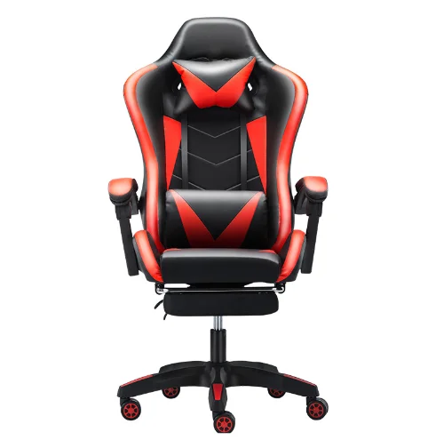 High Back Racing PC Car Game Chair Red Ergonomic Foldable Gamer Seat with Revolving Cooling Iron & Massage Features for Home Use