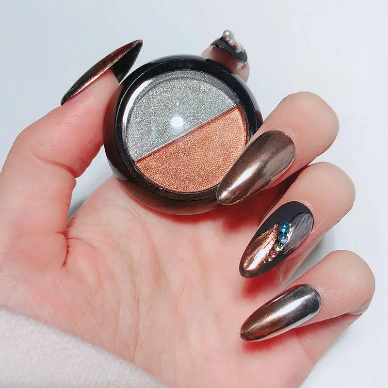 2 Color In One Multi Chrome Pigment Powder Bag Package Bulk Two-Color Mirror Effect Chrome Powder For Nails