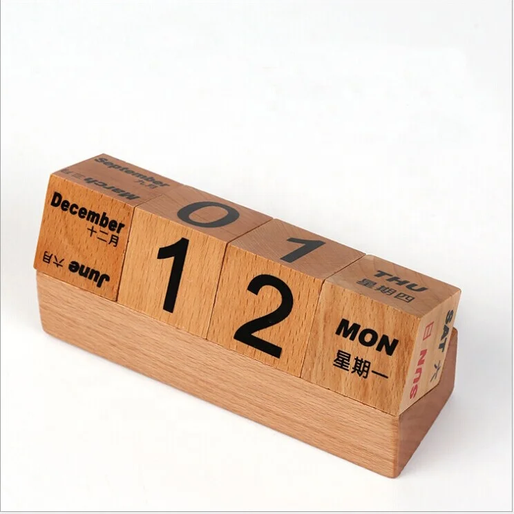 Hot Sale Exquisite Popular Wooden Desktop Calendar with Pen Holder Wooden Calendar