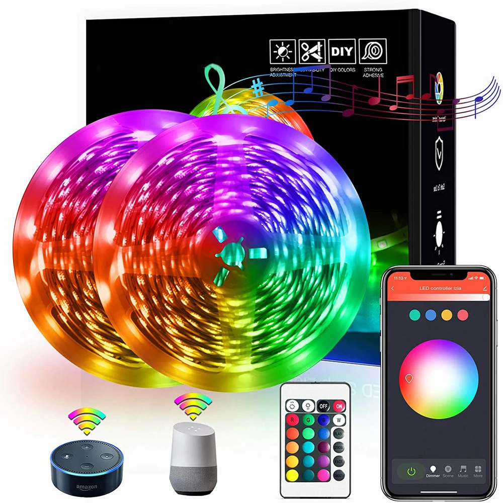 10m Waterproof Tape Diode Dc Flexible Wifi Led Ribbon Rgb 5050 Smd 2835 Led Strip Light For Room Home Christmas Party