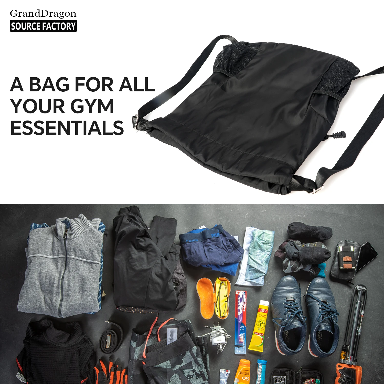 Custom Logo Folding Drawstring Gym Bag Sports String Backpack Drawstring Backpack for Travel Sports