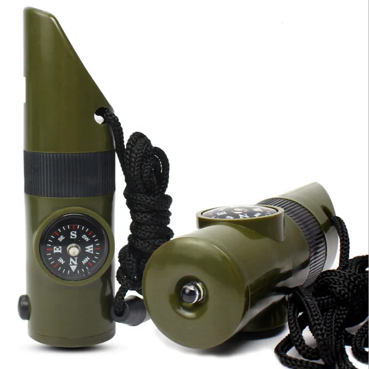 
Outdoor survival supplies seven in one whistle multifunctional portable emergency compass magnifying glass flashlight thermomete 