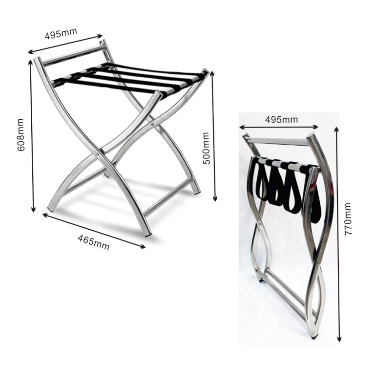 Foldable Strong stainless steel  4 or 5 star Hotel Luggage Rack with back rest support