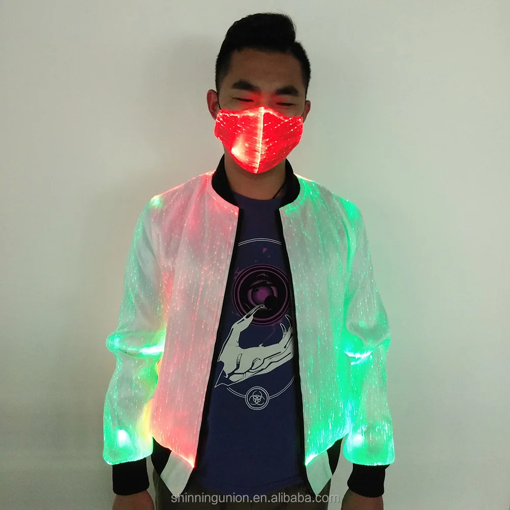 LED Light Up Jacket Coat - Cycling Jacket Bike LED Jacket Luminous Costume - Men Wear LED Fibre Optic Fabric Custom Party Rave