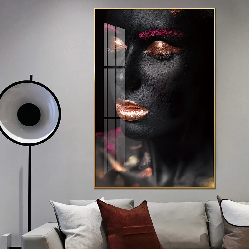 African woman with makeup Crystal porcelain painting and wall art beautiful afro american woman decoration for HOME DECOR