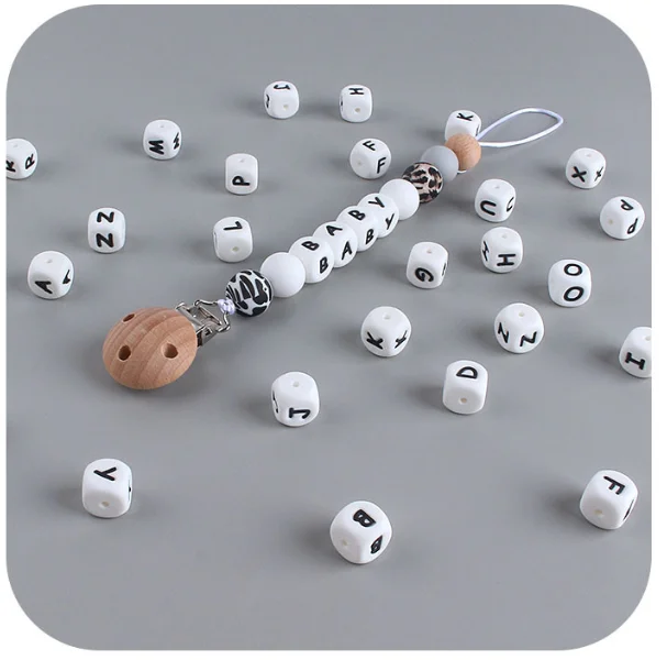 12mm Baby Products 26 Silicone English Letter Beads Diy Baby Name Pacifier Chain Teether Accessories