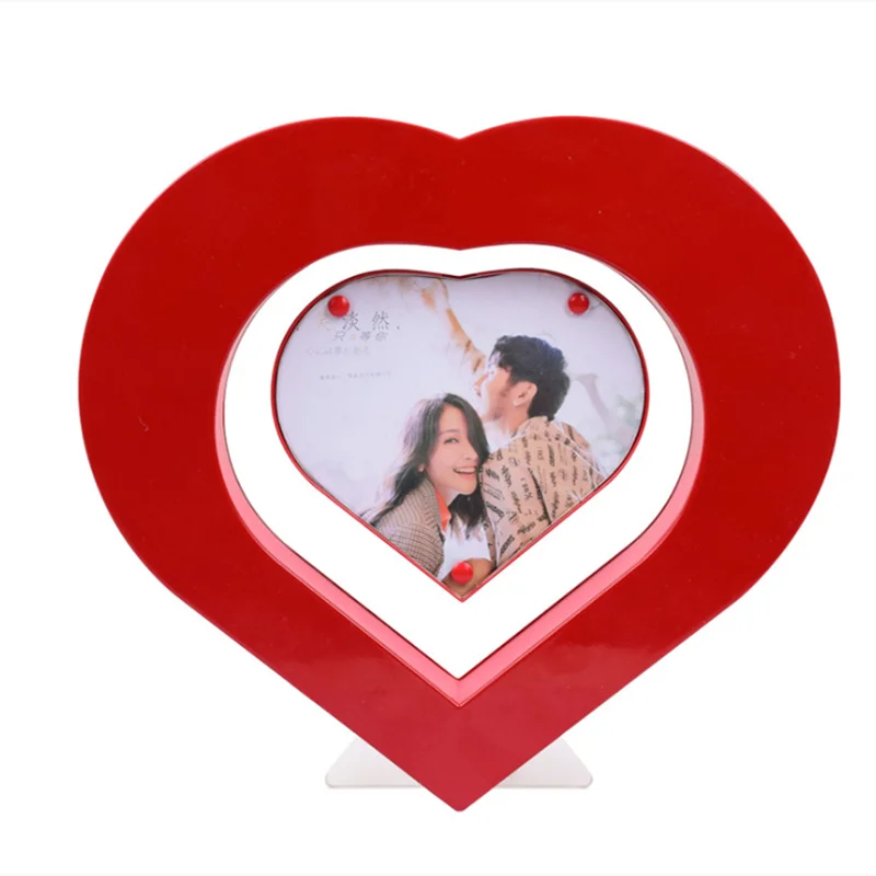 Heart Shape Rotating Two Sided Picture Frame Magnetic Rotating Levitating Floating Led Photo Frame for Wedding Home Decor