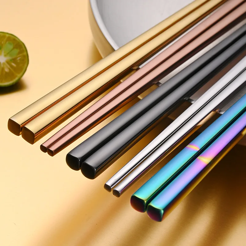 Custom stainless steel Square chopsticks korean colorful titanium chopsticks for wedding gift 23cm metal Traditional chopsticks