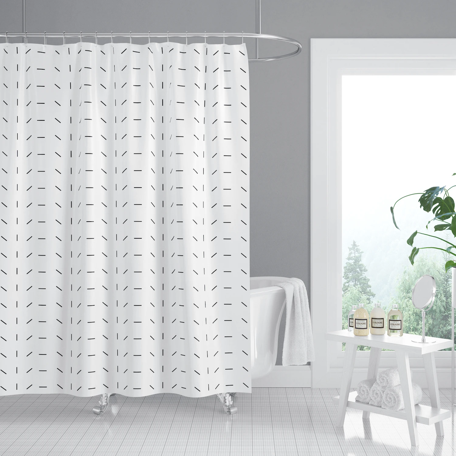 Fashion Print Plain White Eiffel Tower Red Bathroom Bathtub Curtain, Washable Polyester Waterproof Kids Shower Curtain Liner/