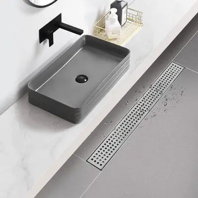 Invisible grate cover bathroom hair catcher anti odor stainless steel channel linear shower floor drain
