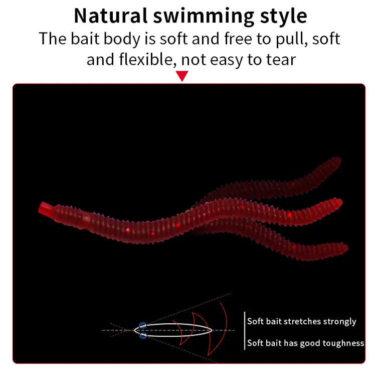 Tianhong OEM Soft Worm Lure 40mm 55mm PVC & ABS Fishing Lures for Tuna Salmon Bream in River Stream Freshwater Fishing
