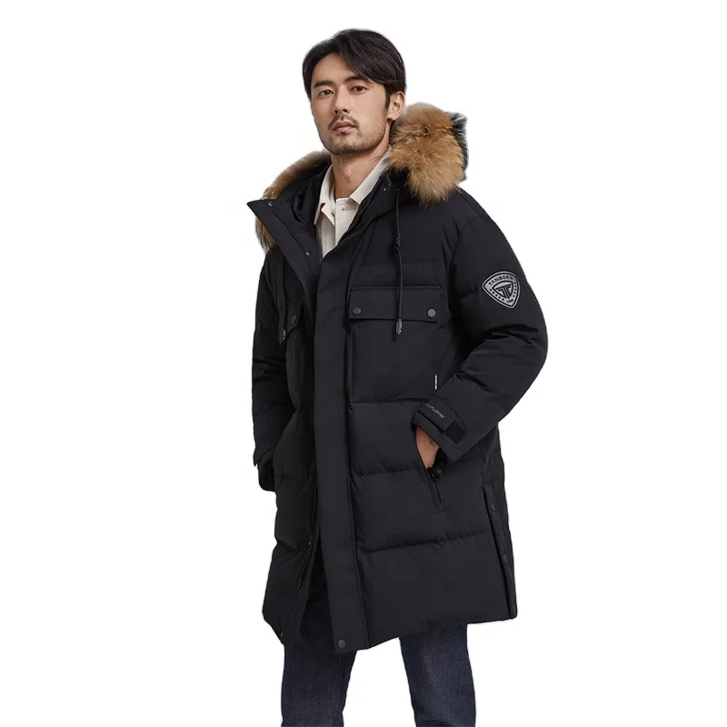 Warm and thick winter down coat with fur collar mens bubble jacket