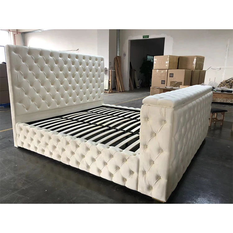 Modern Bedroom Furniture Luxury Smart Bed With Fireplace And Tv Mounting In Footboard And Tv Stand