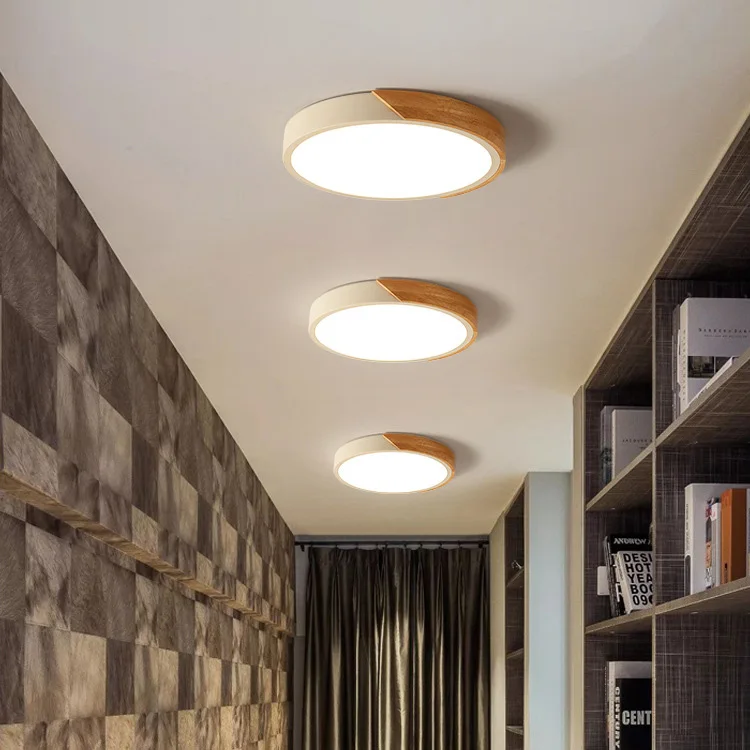 Nordic LED White Wooden Flush Mount Ceiling Lighting Fixture Home Decor Modern Acrylic Round Ceiling Lamp For Indoor Bedroom 12W
