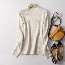 2021 Designer Winter Knit Women Crew Neck 35% Cashmere 65% Merino Custom Wool Sweater