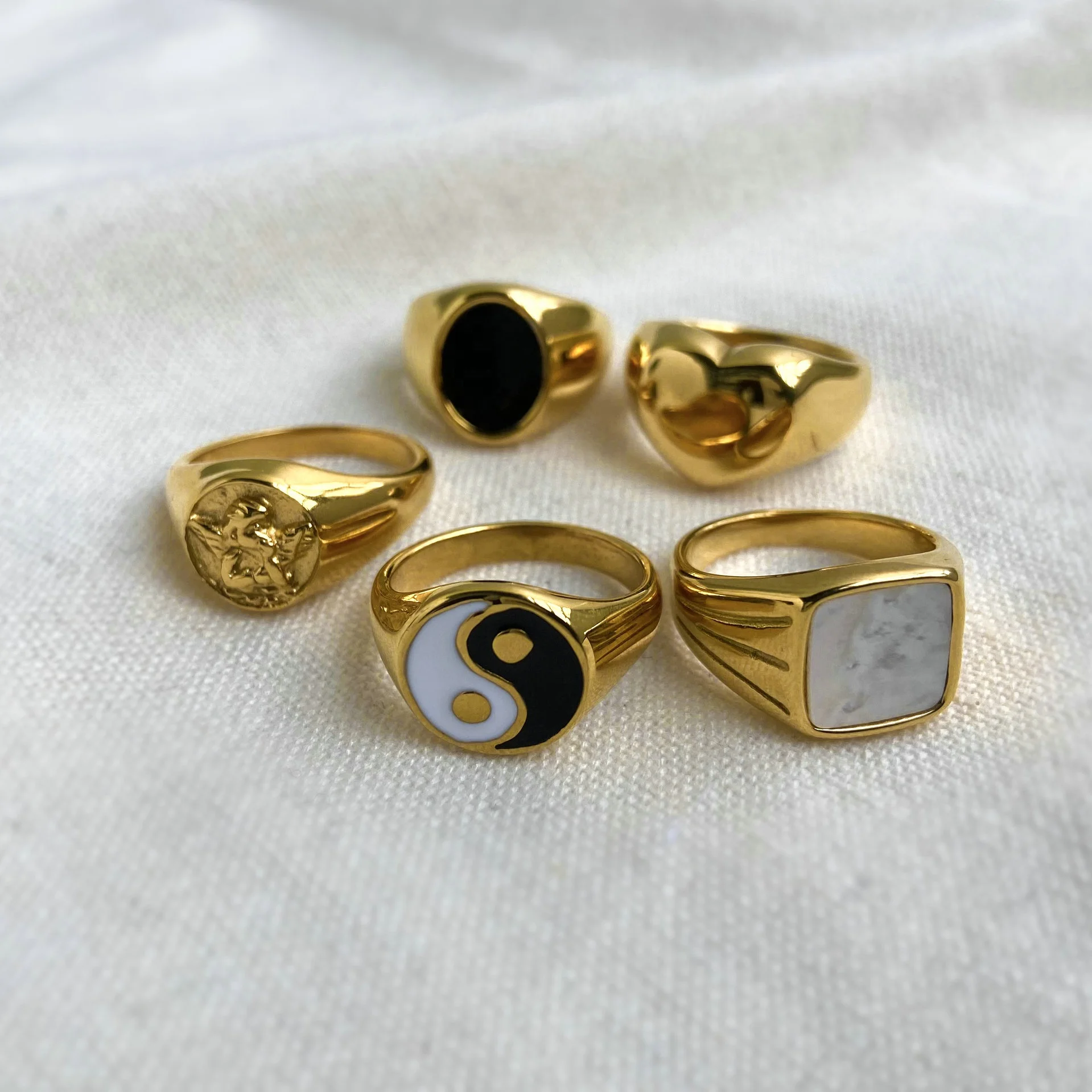  Кольцо Инь Янь водонепроницаемое и быстрое ювелирное изделие 18k позолоченное кольцо из нержавеющей