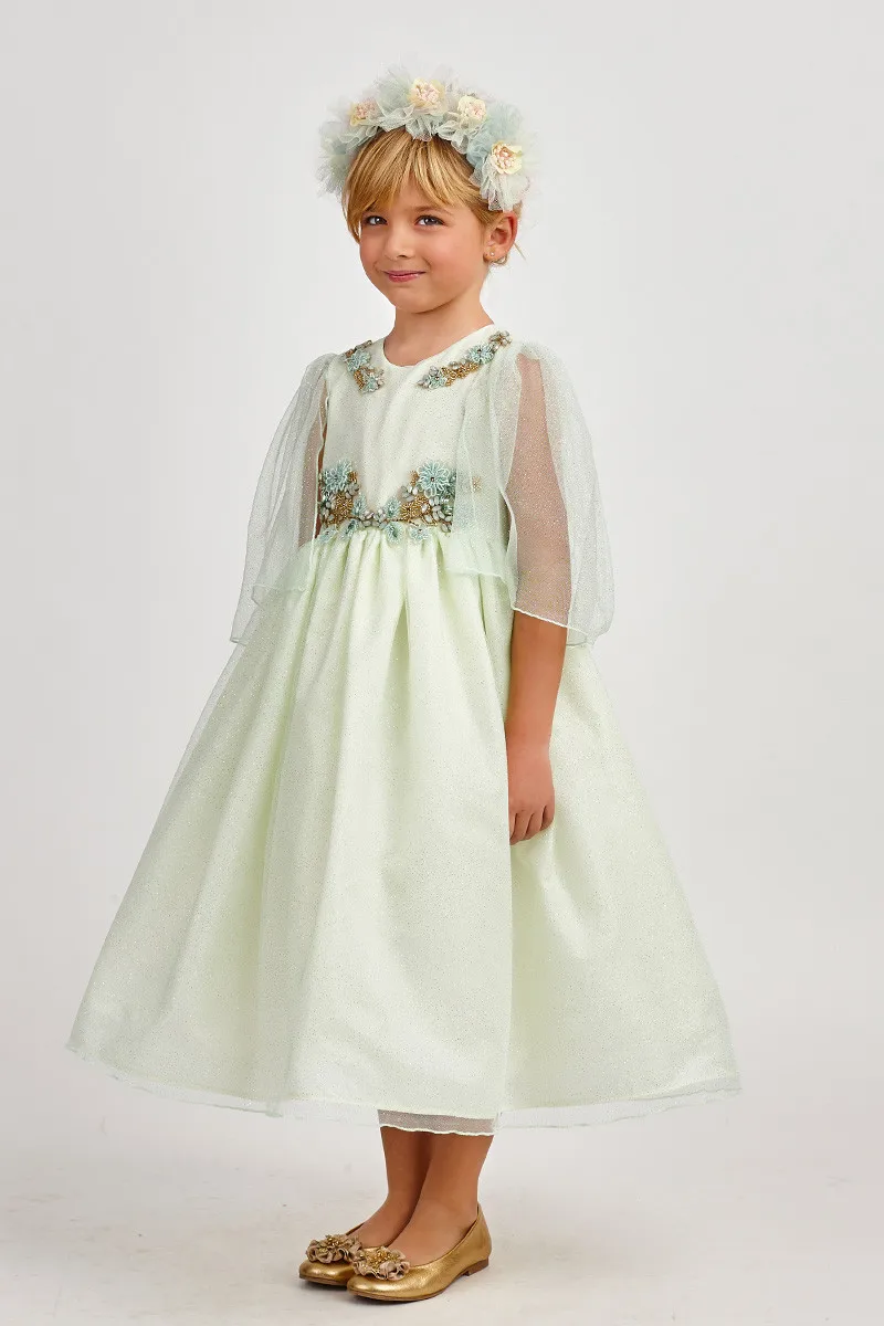 OEM  Beautiful Little Queen Girl Children Tulle Dresses short sleeve princess Clothes party Custom Kids dress