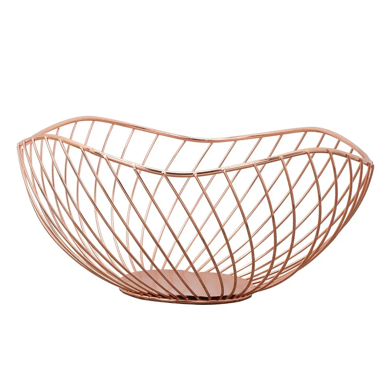 Wholesale Fashion Stackable Fruit Food Metal Baskets Rose Gold Wire Mesh Storage Basket