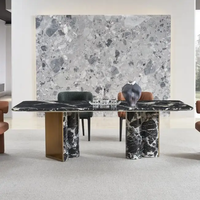 Modern Customized Rectangle Stone Dining Table Jumbo Size Grand Antique Marble Top Dining Table