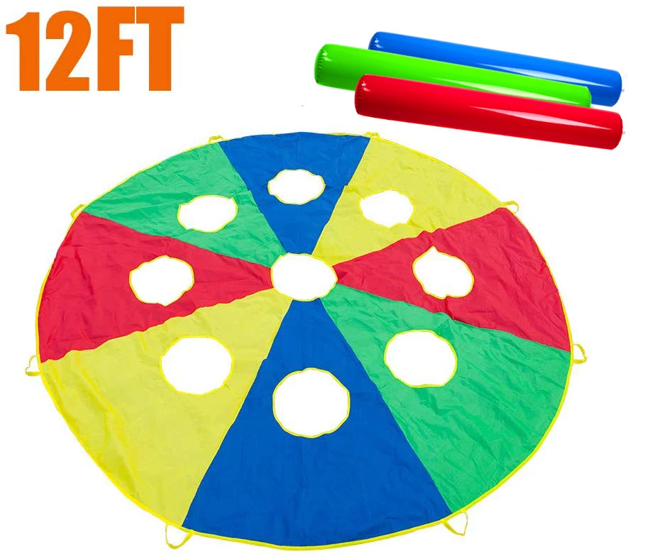 Gopher Parachute 12 Foot for Kids with 16 Handles and 9 Holes,Play Parachute Tent Outdoor Games Activities Toys