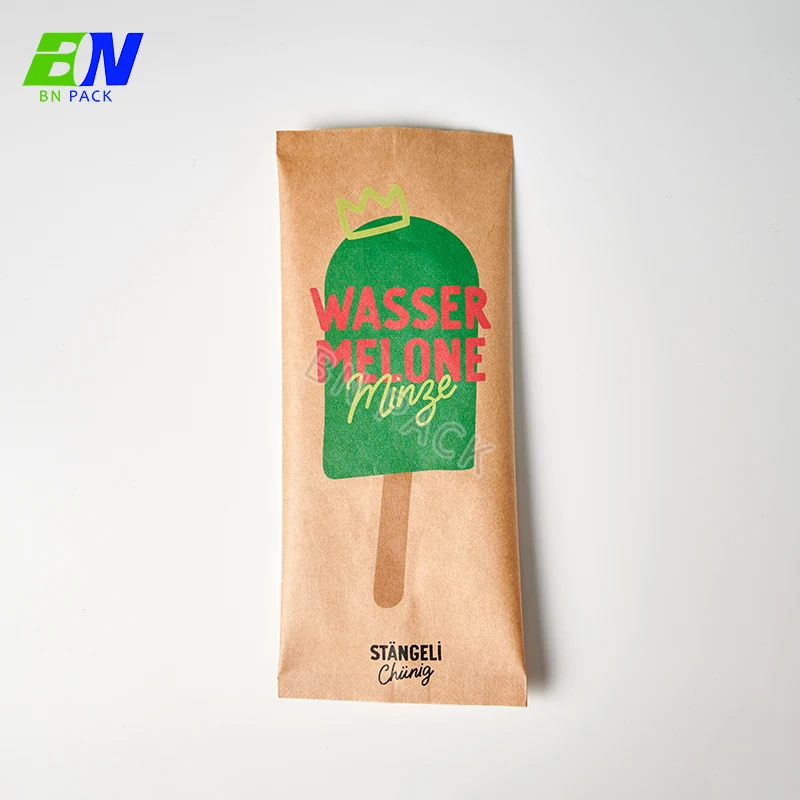 Biodegradable Empaque Para Helados Colorful Printed Back Heat Seal Kraft Paper Packing Ice Candy Cream Packaging Popsicle Bag