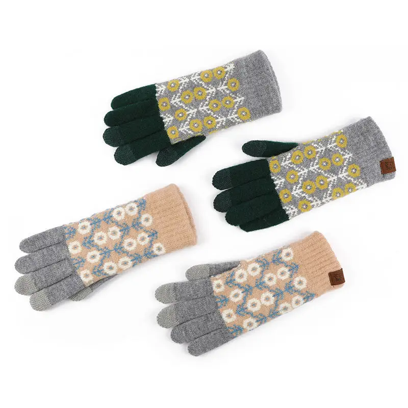 Knit Gloves Touchscreen Warm Thermal Soft Elastic Cuff Texting Anti-slip Gloves Custom Logo Winter for Women Men Customized
