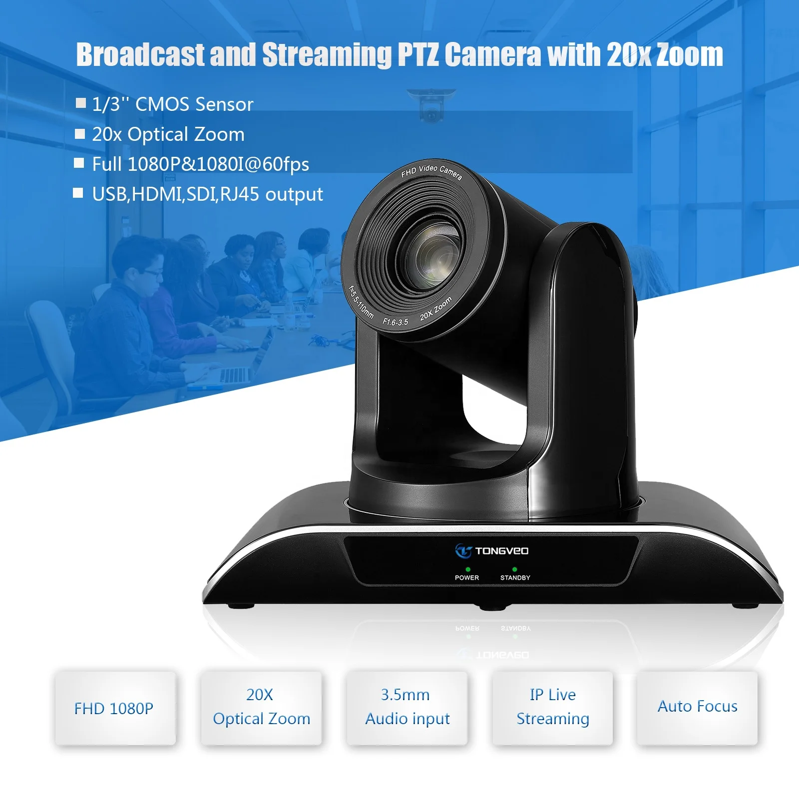 Full HD Camera With Enhanced PTZ Conference Cam 1080P Video Camera for Conferences